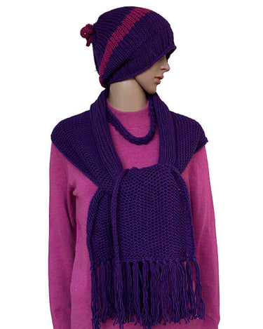 Scarf and Hat Purple - Handmade - Merino Wool & Organic Cotton - Quetzal Artisan