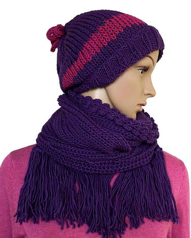 Scarf and Hat Purple - Handmade - Merino Wool & Organic Cotton - Quetzal Artisan