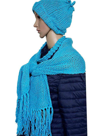 Scarf and Hat Sky Blue - Merino Wool and Organic Cotton - Quetzal Artisan