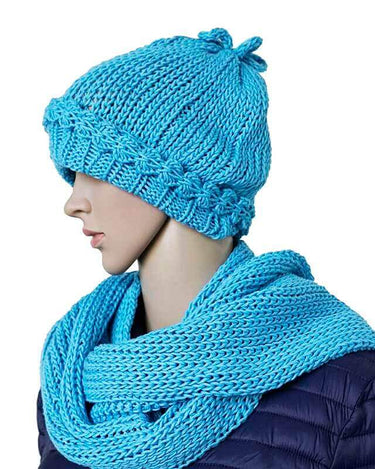 Scarf and Hat Sky Blue - Merino Wool and Organic Cotton - Quetzal Artisan