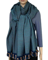 Shawl Blue with Pom poms - Extra Large Elegant and Fairtrade - Quetzal Artisan