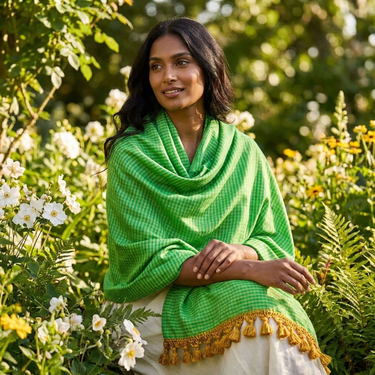 Green Lemon Shawl - Extra Large Woven Fair Trade Plaid Wrap - Quetzal Artisan