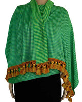 Green Lemon Shawl - Extra Large Woven Fair Trade Plaid Wrap - Quetzal Artisan