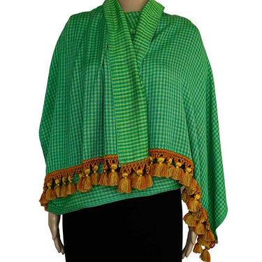 Green Lemon Shawl - Extra Large Woven Fair Trade Plaid Wrap - Quetzal Artisan
