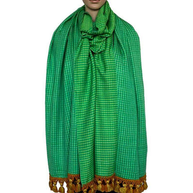 Green Lemon Shawl - Extra Large Woven Fair Trade Plaid Wrap - Quetzal Artisan