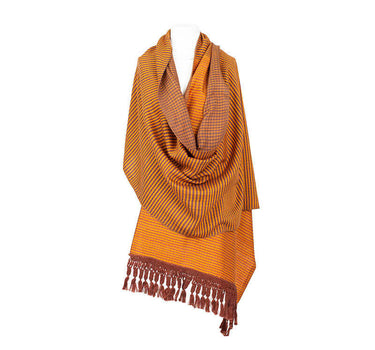 Shawl Brown Yellow - Oversized - Sustainable and Fairtrade - Quetzal Artisan