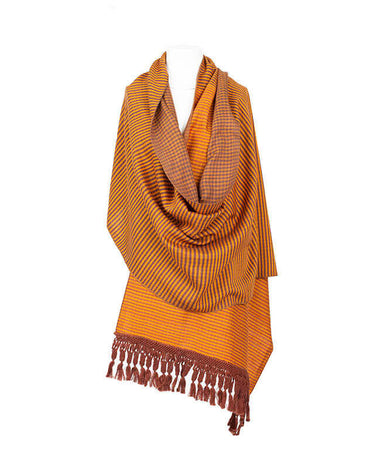 Shawl Brown Yellow - Oversized - Sustainable and Fairtrade - Quetzal Artisan