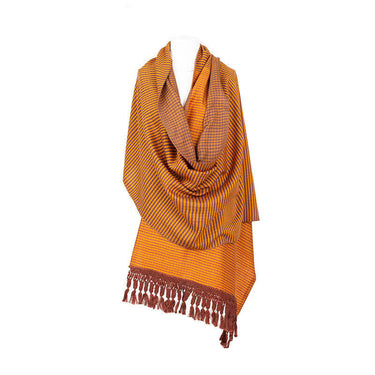 Shawl Brown Yellow - Extra Large Sustainable and Fairtrade - Quetzal Artisan