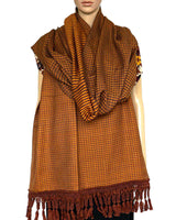 Shawl Brown Yellow - Extra Large Sustainable and Fairtrade - Quetzal Artisan