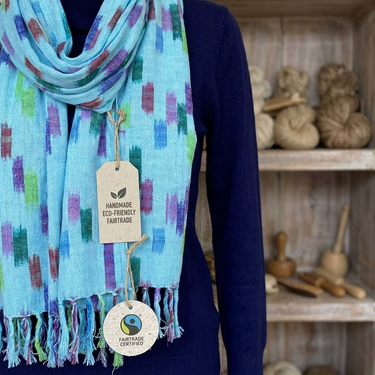 Pastel Blue Confetti Shawl - Lightweight Tie Dye Rayon Scarf - Quetzal Artisan
