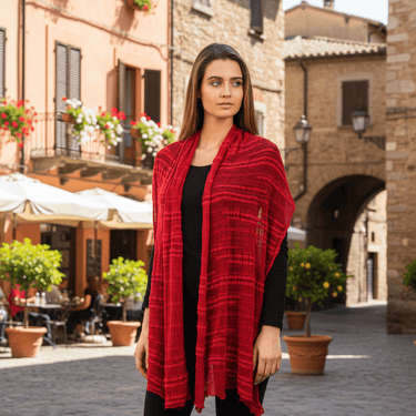 Shawl Crimson Red - Handmade Thin Lightweight and Versatil - Quetzal Artisan