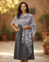 Shawl Grey Waves - Fashion Ecofriendly Tie Dyed Cotton Scarf - Quetzal Artisan