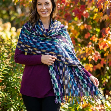 Shawl Indigo Confetti - Fairtrade Multicolor Hand-dyed Scarf - Quetzal Artisan