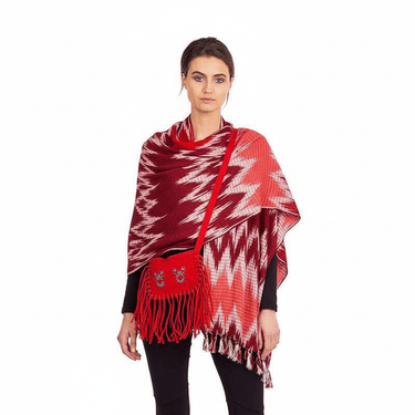 Shawl Jaspe Fire - Ecofriendly Fairtrade Hand-dyed Red Scarf - Quetzal Artisan