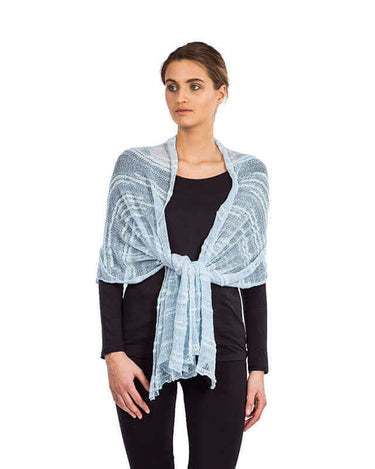 Shawl Sky Blue - Pima Cotton and Bamboo - Lovely & Lightweight - Quetzal Artisan