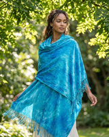 Shawl Turquoise - Fairtrade Tie Dyed Organic Bamboo Wrap - Quetzal Artisan