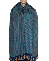 Shawl Blue with Pom poms - Oversized - Elegant and Fairtrade - Quetzal Artisan