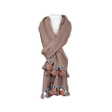 Shawl Light Brown - With Pom Poms - Oversized - Fairtrade - Quetzal Artisan