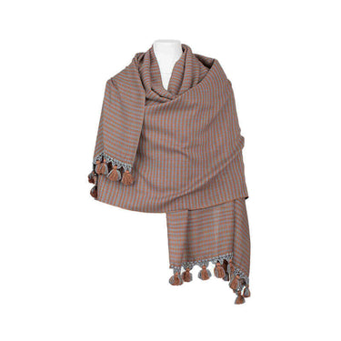 Shawl Light Brown - With Pom Poms - Oversized - Fairtrade - Quetzal Artisan