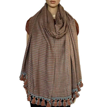 Shawl Light Brown - With Pom Poms - Oversized - Fairtrade - Quetzal Artisan