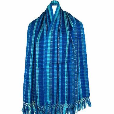 Scarf Blues with Fringes - Handmade - Beautiful and Fair - Quetzal Artisan