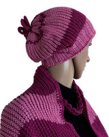 Shawl and Hat Pink Magenta - Organic Cotton and Merino Wool - Quetzal Artisan