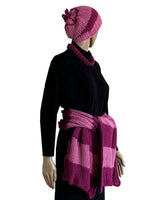 Shawl and Hat Pink Magenta - Organic Cotton and Merino Wool - Quetzal Artisan