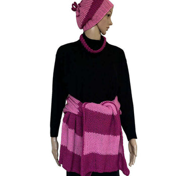 Shawl and Hat Pink Magenta - Organic Cotton and Merino Wool - Quetzal Artisan