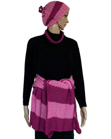 Shawl and Hat Pink Magenta - Organic Cotton and Merino Wool - Quetzal Artisan