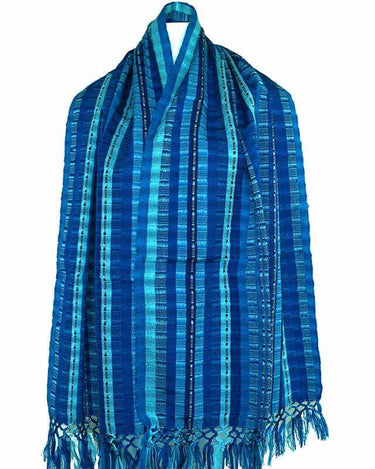 Scarf Blues with Fringes - Handmade - Beautiful and Fair - Quetzal Artisan