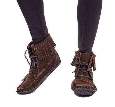 Short Boots Brown - Hiawatha - Handmade Native Fringe Boots - Quetzal Artisan