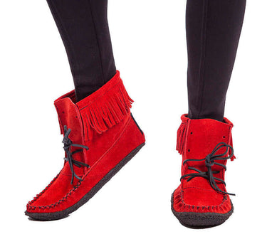 Short Boots Red - Fringes - Handmade Native Women Boots - Quetzal Artisan