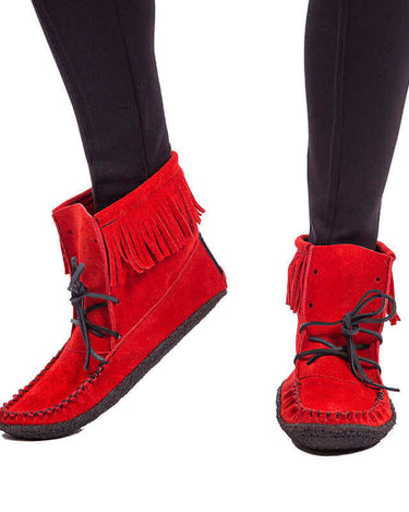 Short Boots Red - Fringes - Handmade Native Women Boots - Quetzal Artisan