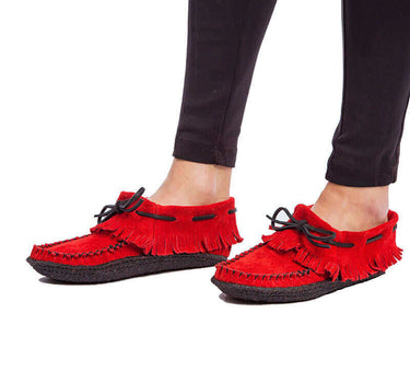 Suede Moccasins Red - Outdoors - Womens Native Canadian Shoes - Quetzal Artisan