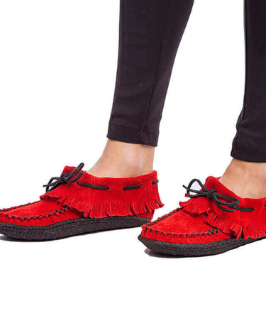 Suede Moccasins Red - Outdoors - Womens Native Canadian Shoes - Quetzal Artisan