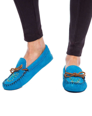 Suede Moccasins Skyblue - Indoors - Women Slippers Hiawatha - Quetzal Artisan