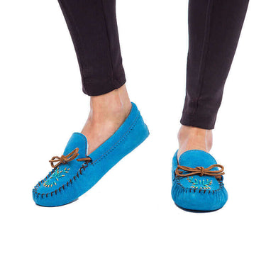 Suede Moccasins Skyblue - Hiawatha - Handmade in Canada - Quetzal Artisan