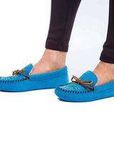 Suede Moccasins Skyblue - Indoors - Women Slippers Hiawatha - Quetzal Artisan