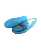 Suede Moccasins Skyblue - Indoors - Women Slippers Hiawatha - Quetzal Artisan