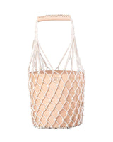 Vegan Handbag Ecru - Cotton Net Bag with Vegan Leather Pouch - Quetzal Artisan