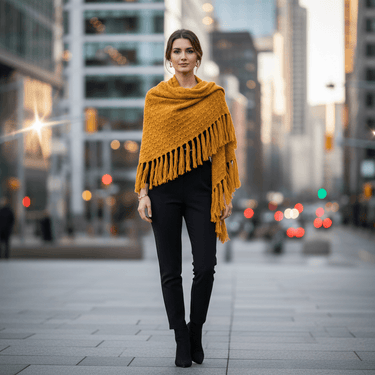 Yellow Mustard Triangle Shawl - Versatile Lightweight Poncho - Quetzal Artisan