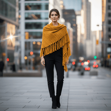 Shawl Yellow Mustard - Versatile Alpaca Wool Triangle Shawl - Quetzal Artisan