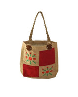 Jute Bag Red Flowers - Natural Jute - Handmade and Fairtrade - Quetzal Artisan