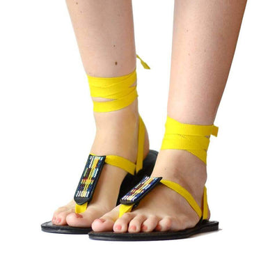 Sun Yellow Sandals - Cotton Straps + Accessory - Fairtrade - Quetzal Artisan